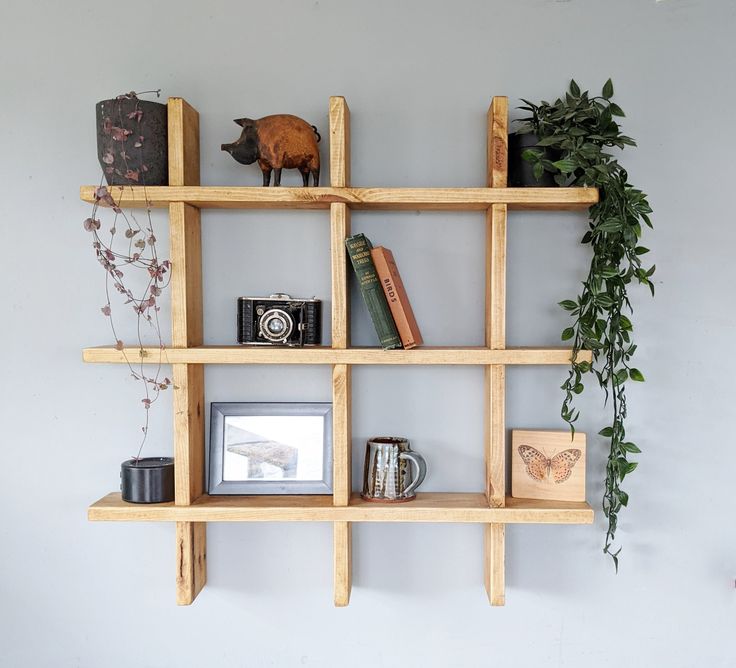 Wooden Square Pattern Wall Shelve