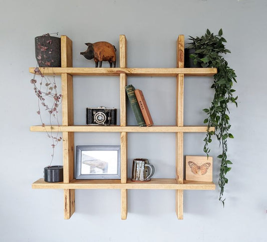 Wooden Square Pattern Wall Shelve